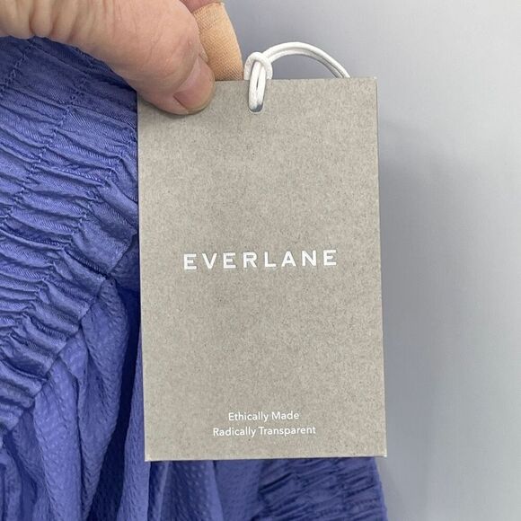 Everlane Blue High Rise Wide Leg Smocked The Satin Pull On Pant Small NWT - Picture 8 of 8